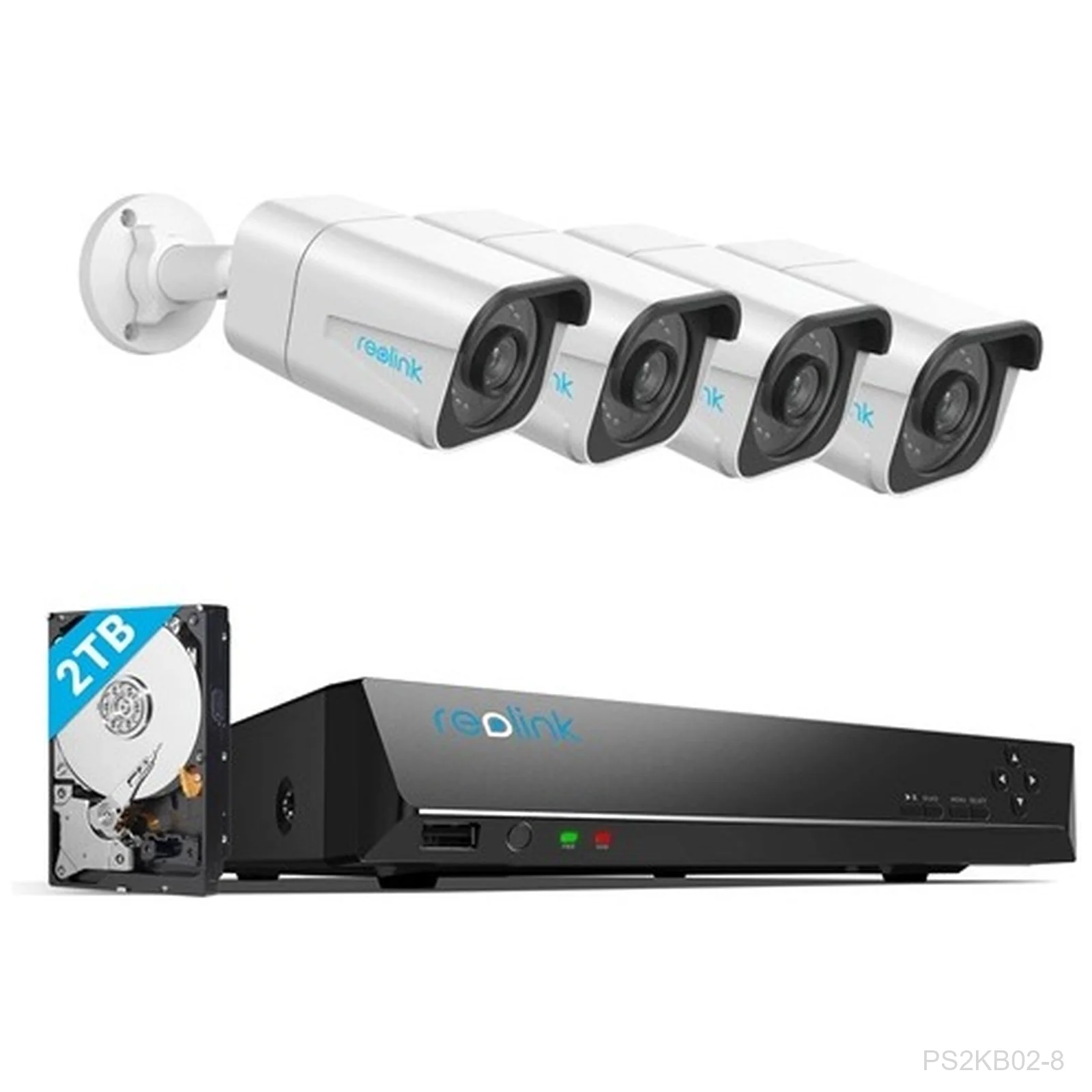 [PS2KB02-8] Reolink NVS8-5MB4, Bundle of 4 x 5MP Super HD Bulet Camera With 8-Channel POE NVR, 2TB HDD Built-in