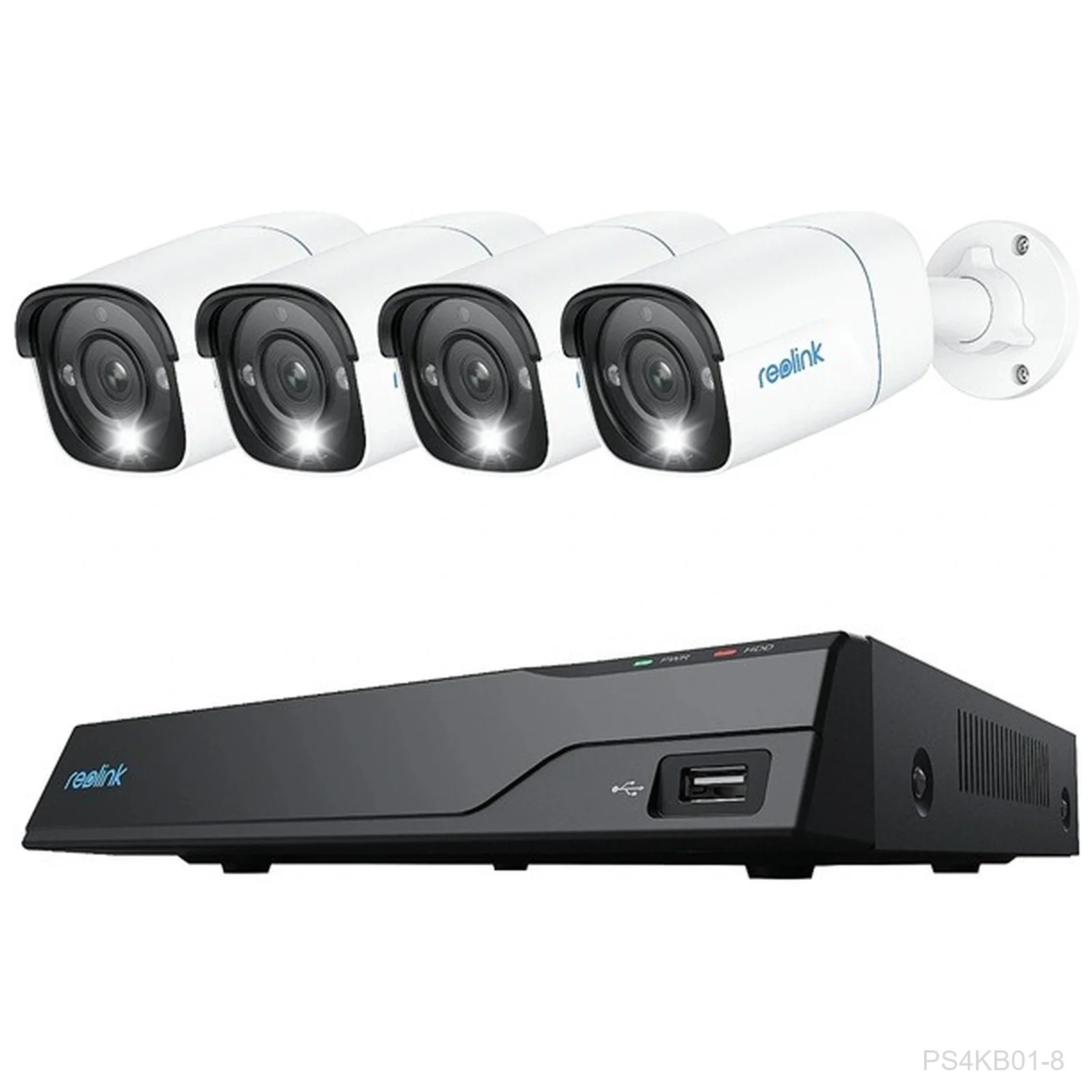[PS4KB01-8] Reolink NVS8-8MB4, Bundle of 4 x 4K Ultra HD Bulet Camera With 8-Channel POE NVR, 2TB HDD Built-in