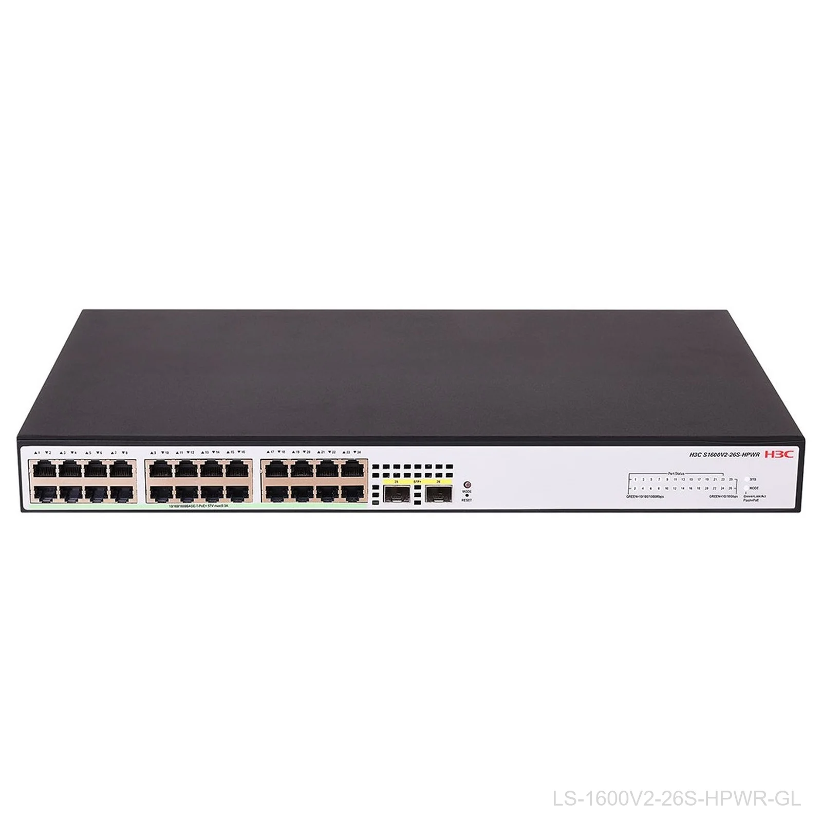 H3C LS-1600V2-26S-HPWR-GL 24-Port Web Managed PoE+ Switch, 2x 10G SFP+, 9801A67Y