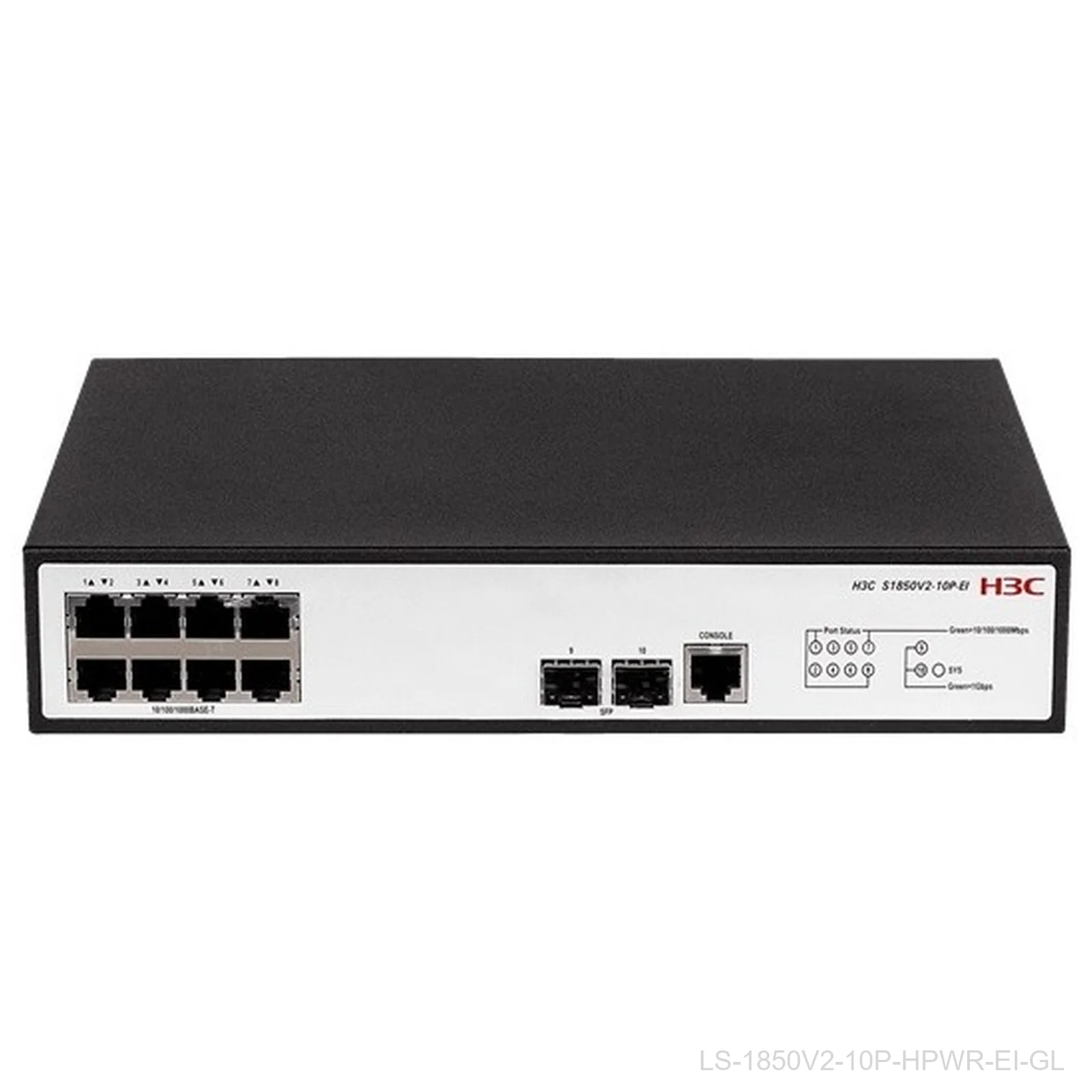 H3C LS-1850V2-10P-HPWR-EI-GL 8-Port Gigabit PoE+ Switch, 125W, 2x 1G SFP, 9801A4MQ