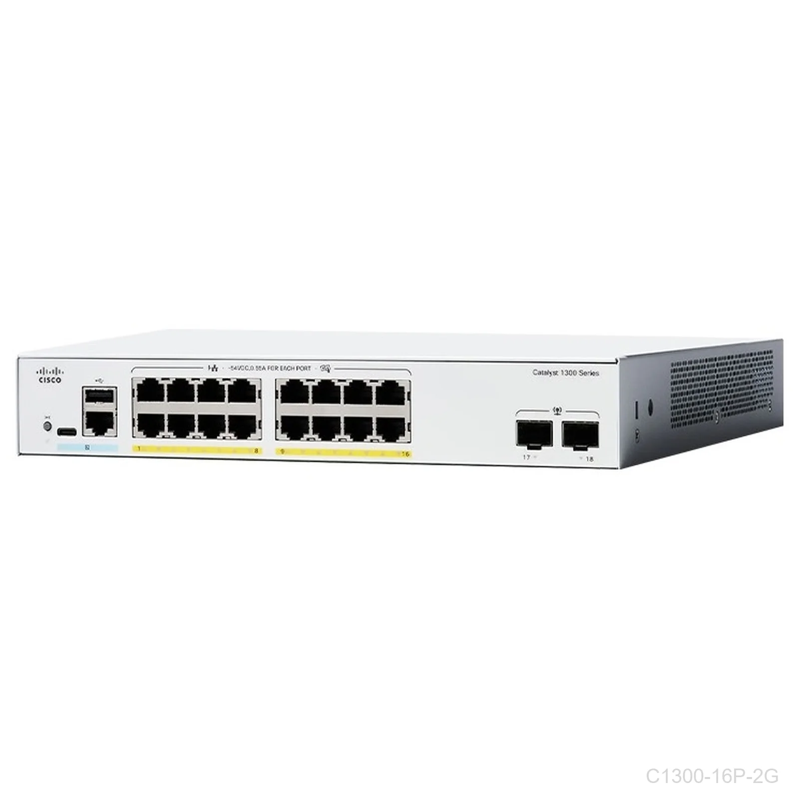 Cisco C1300-16P-2G, 16 ports Giga POE+ 120W + 2 x 1G SFP uplink ports, Catalyst Switch
